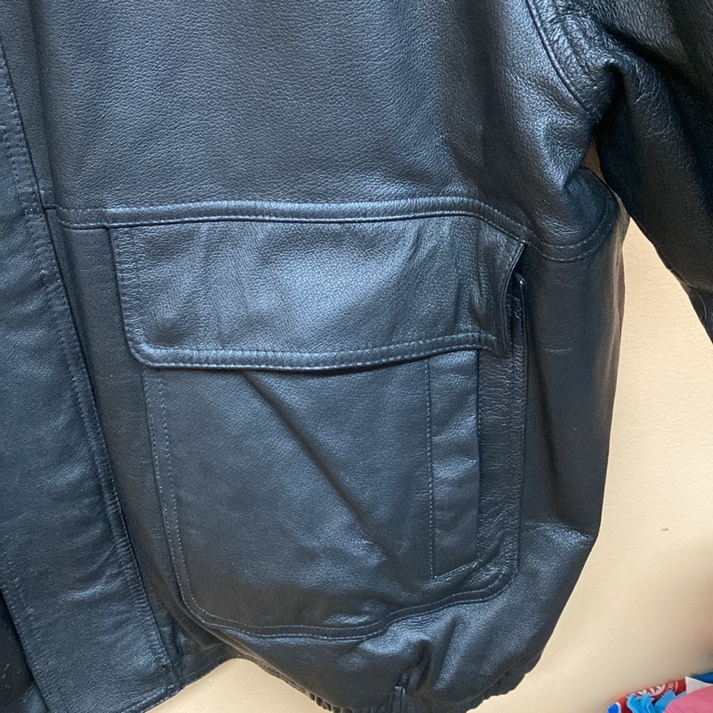 Vintage Y2K 58 Sports USA Black Leather Embroidered American Flag Jacket - Picture 6 of 14